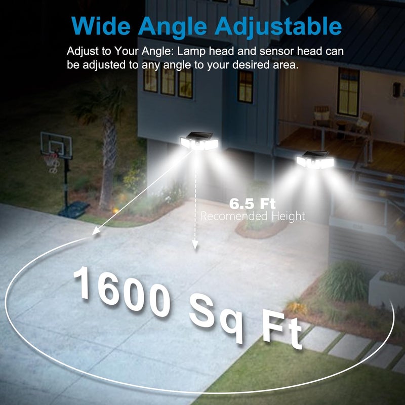 AmeriTop Solar Lights Outdoor, 2 Pack 233 LED High Brightness Cordless Solar Motion Sensor Lights; 3 Adjustable Heads, 270° Wide Angle Illumination, IP65 Waterproof, Security LED Flood Light(Daylight) - Image 3